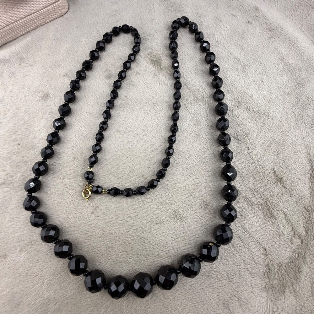 Vintage Estate Faceted Glass Beaded Necklace Black Flapper Opera 30in